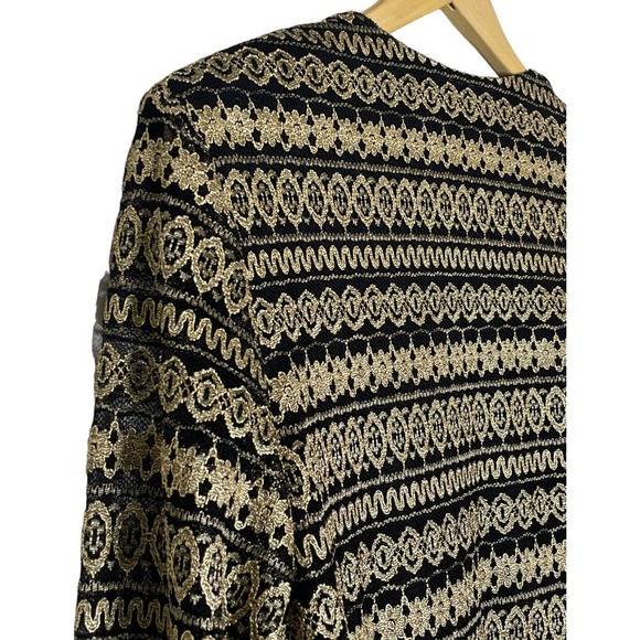R&M Richards Twin Set Jacket 16W Attached Camisole Top Black Gold Beaded Fringe - Picture 8 of 12